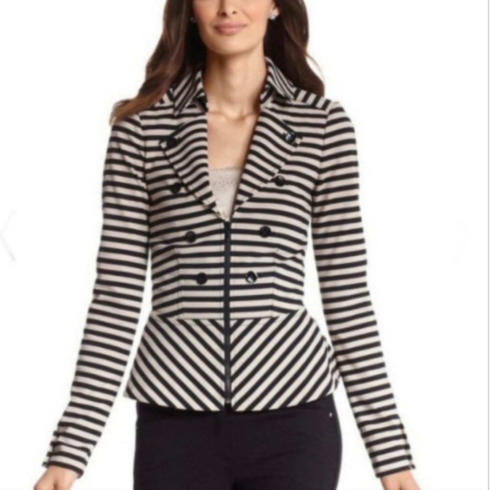 White House Black Market Size 00 Tan Black Double Breasted Blazer